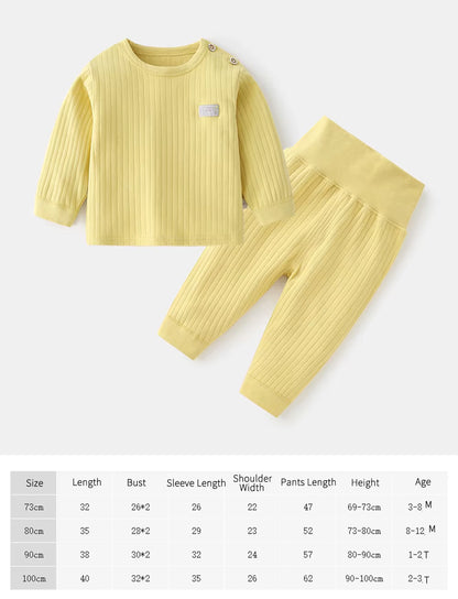 CozyNest – Baby Thermal Underwear Pajama Set in Soft Candy Colors